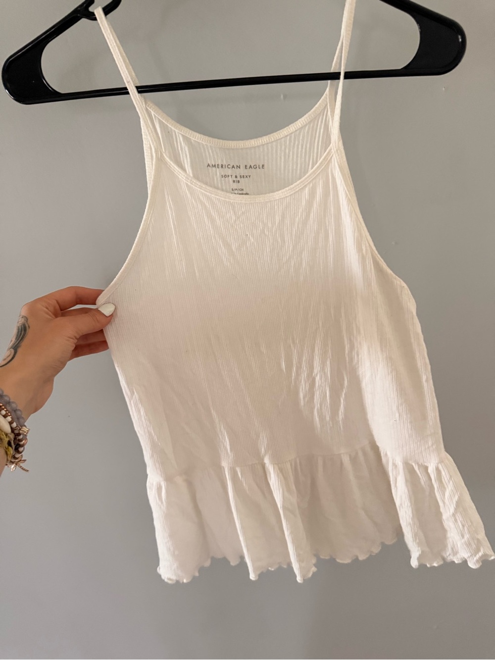 American Eagle Outfitters Cream Ruffle-Hem Spaghetti Strap Camisole